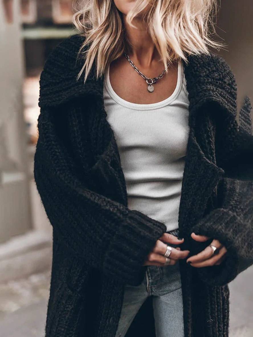 Heidi-Mode | Pullover Cardigans Unicolor Knopf Taschen Reverskragen Langarm Frauen Lässig Locker Oversized Jacke