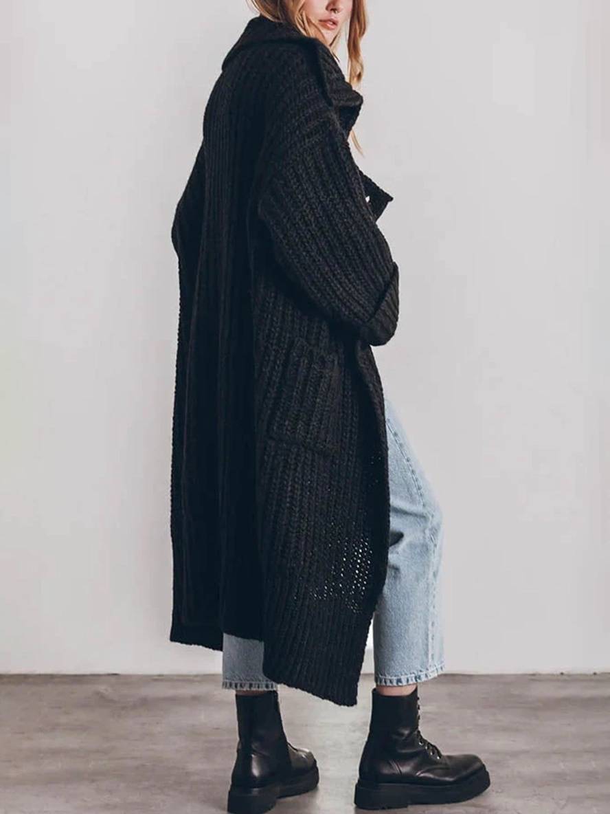 Heidi-Mode | Pullover Cardigans Unicolor Knopf Taschen Reverskragen Langarm Frauen Lässig Locker Oversized Jacke