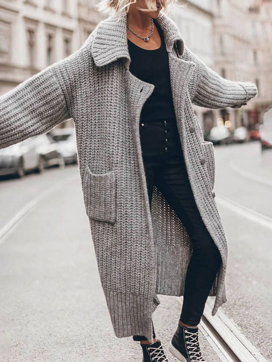 Heidi-Mode | Pullover Cardigans Unicolor Knopf Taschen Reverskragen Langarm Frauen Lässig Locker Oversized Jacke