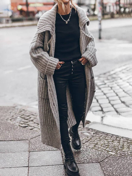 Heidi-Mode | Pullover Cardigans Unicolor Knopf Taschen Reverskragen Langarm Frauen Lässig Locker Oversized Jacke