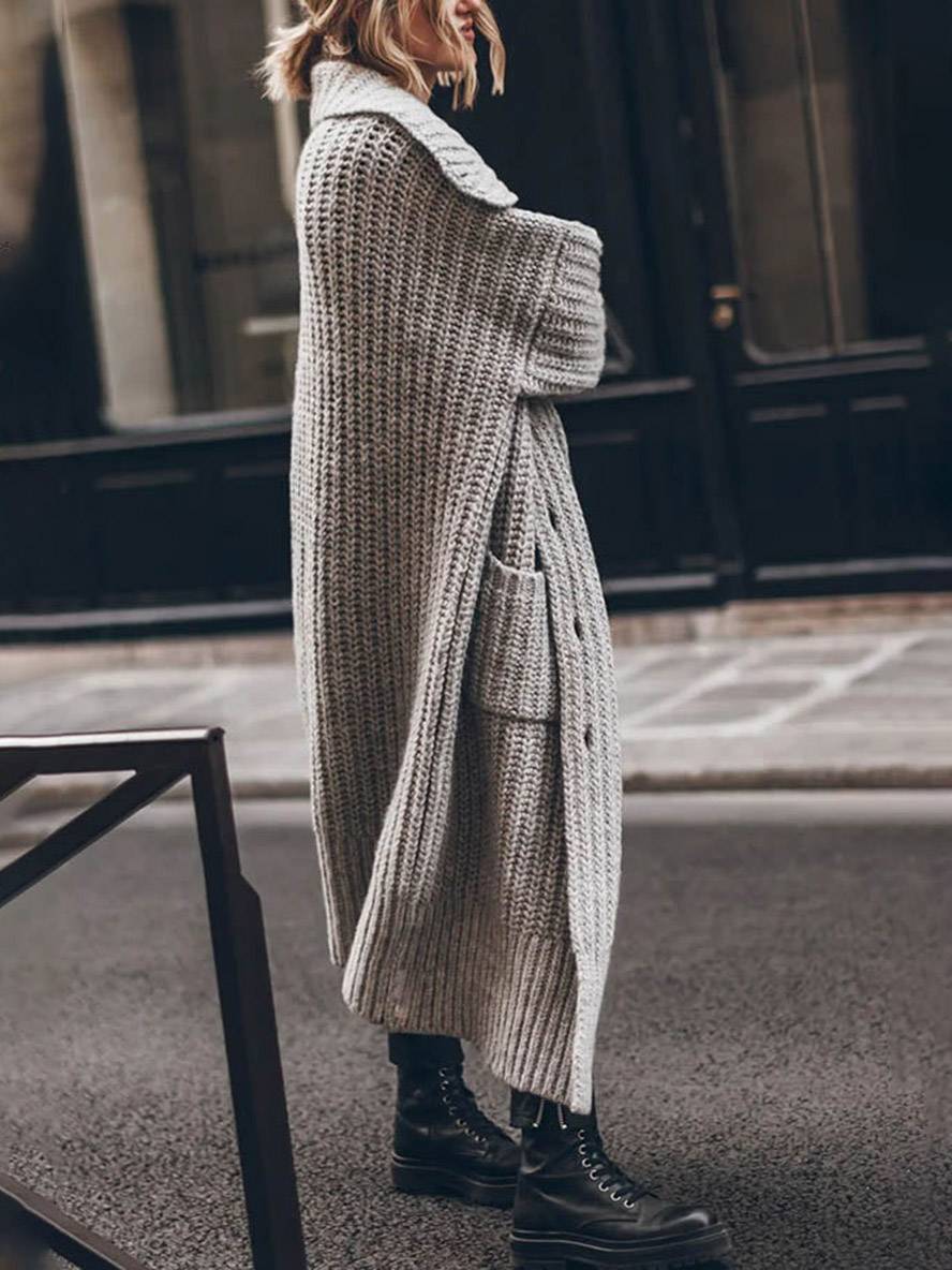 Heidi-Mode | Pullover Cardigans Unicolor Knopf Taschen Reverskragen Langarm Frauen Lässig Locker Oversized Jacke