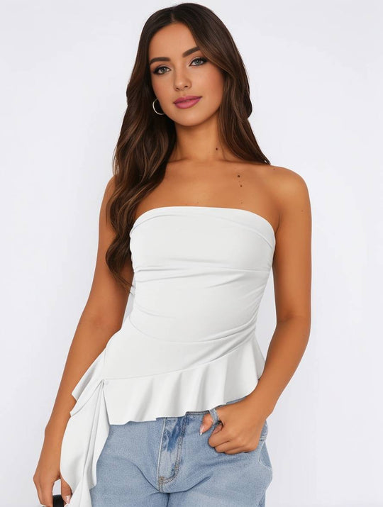 Heidi-Mode | Tops mit Volants Fransen Gürtel Bustier Rückenfrei Ärmellos Damen Casual Elegante Freizeitmode