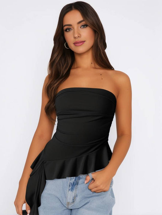 Heidi-Mode | Tops mit Volants Fransen Gürtel Bustier Rückenfrei Ärmellos Damen Casual Elegante Freizeitmode