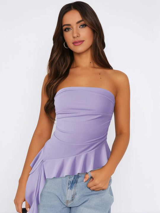 Heidi-Mode | Tops mit Volants Fransen Gürtel Bustier Rückenfrei Ärmellos Damen Casual Elegante Freizeitmode