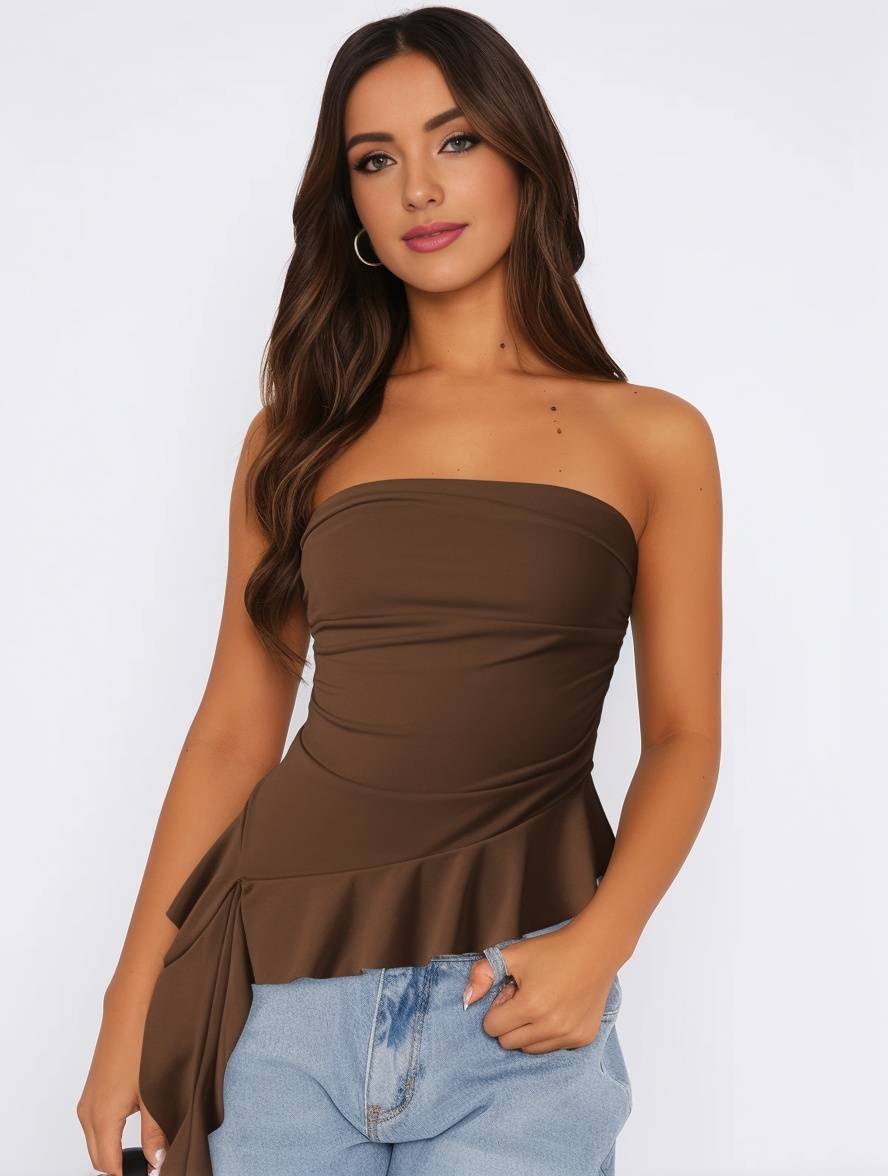 Heidi-Mode | Tops mit Volants Fransen Gürtel Bustier Rückenfrei Ärmellos Damen Casual Elegante Freizeitmode
