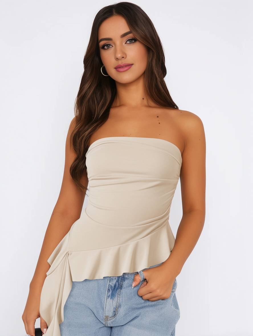 Heidi-Mode | Tops mit Volants Fransen Gürtel Bustier Rückenfrei Ärmellos Damen Casual Elegante Freizeitmode