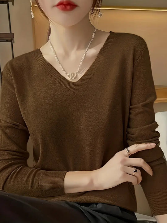 Heidi-Mode | V-Ausschnitt Langarm Strickpullover Für Damen