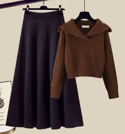 Heidi-Mode | Strick Zweiteiliges Satz mit Pullover & Rock