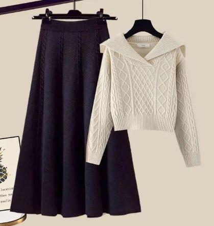 Heidi-Mode - Schickes Winter Zweiteiliges Gestricktes Oberteil und Halber Rock Set für Frauen
