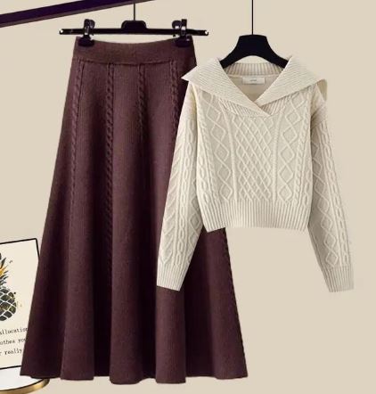 Heidi-Mode - Schickes Winter Zweiteiliges Gestricktes Oberteil und Halber Rock Set für Frauen