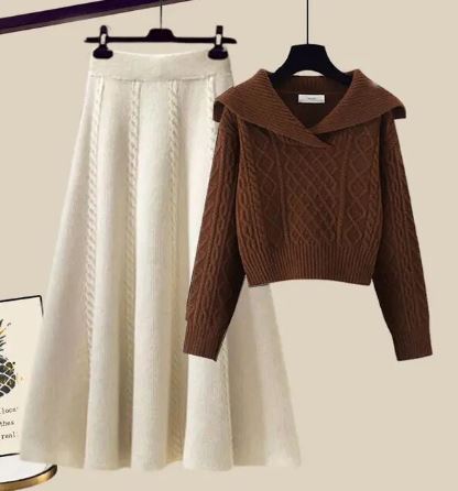 Heidi-Mode | Strick Zweiteiliges Satz mit Pullover & Rock