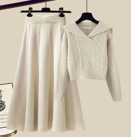 Heidi-Mode - Schickes Winter Zweiteiliges Gestricktes Oberteil und Halber Rock Set für Frauen