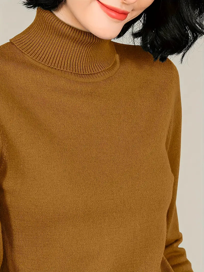 Heidi-Mode | Einfarbiger, Schmaler Pullover Mit Rollkragen, Lässiger Pullover Mit Langen Ärmeln