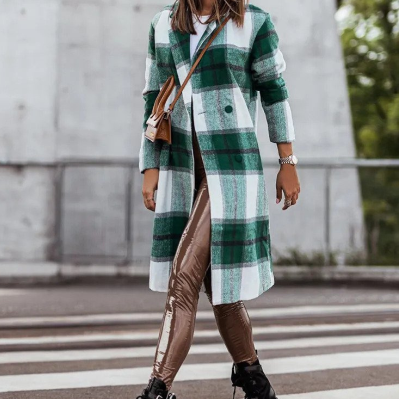 HeidiMode Wollmantel | Langer Karierter Herbstmantel Für Frauen