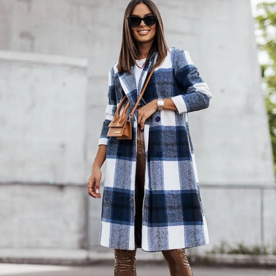 HeidiMode Wollmantel | Langer Karierter Herbstmantel Für Frauen
