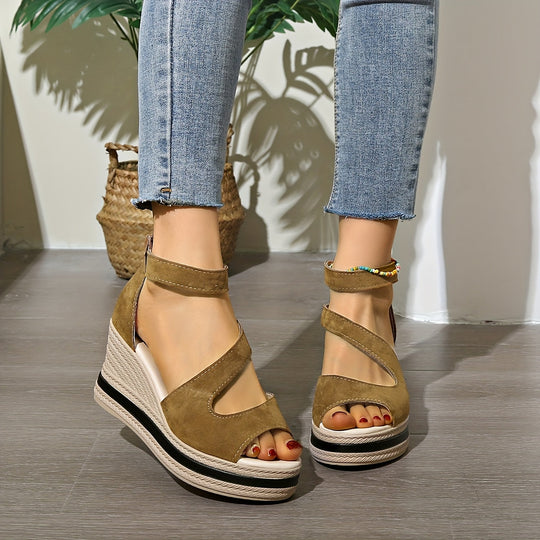 Heidi-Mode | Damen Sandalen mit Keilabsatz und Reißverschluss