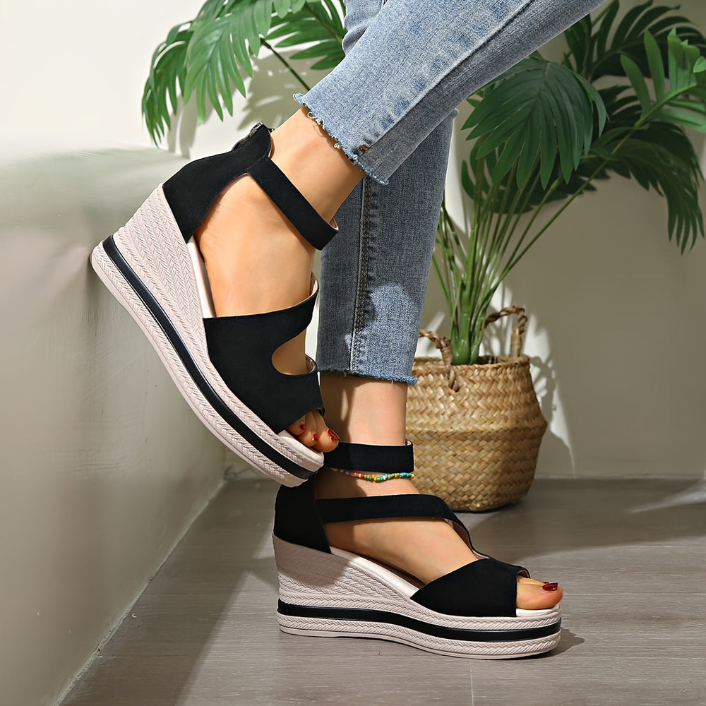 Heidi-Mode | Damen Sandalen mit Keilabsatz und Reißverschluss