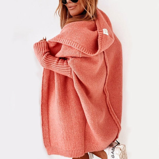 Orange Strickjacke mit Kapuze