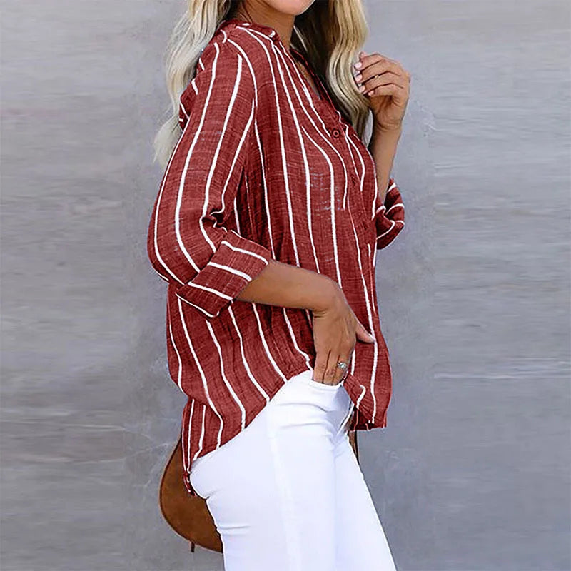 Heidi-Mode | Elegante Lässige Gestreifte Bluse Für Damen