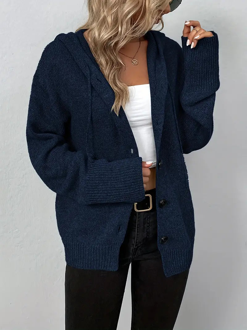 Heidi-Mode | Langer, Lässiger Strickmantel mit Knöpfen für Dame