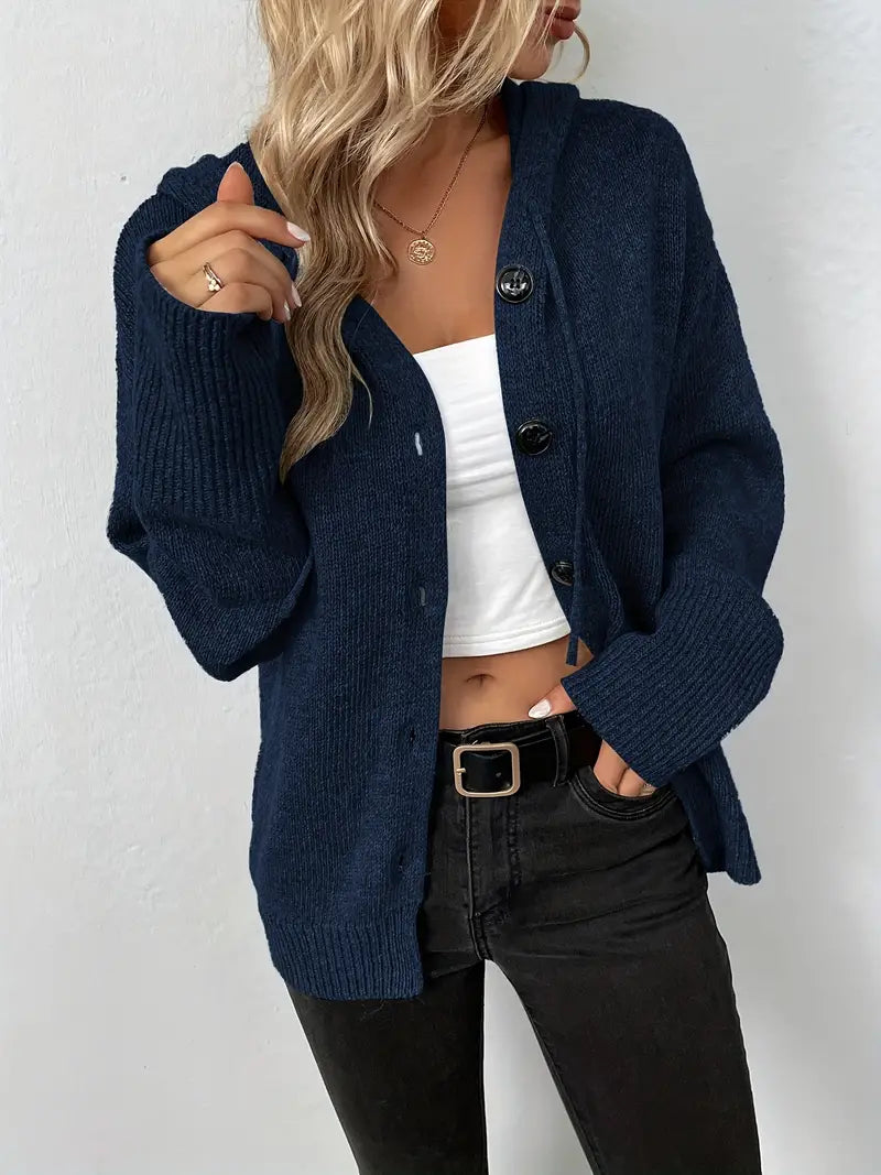 Heidi-Mode | Langer, Lässiger Strickmantel mit Knöpfen für Dame
