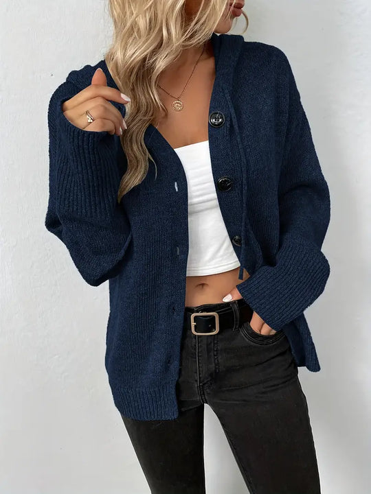Heidi-Mode | Langer, Lässiger Strickmantel mit Knöpfen für Dame
