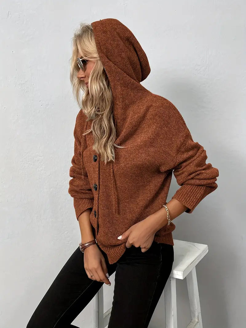 Heidi-Mode | Langer, Lässiger Strickmantel mit Knöpfen für Dame