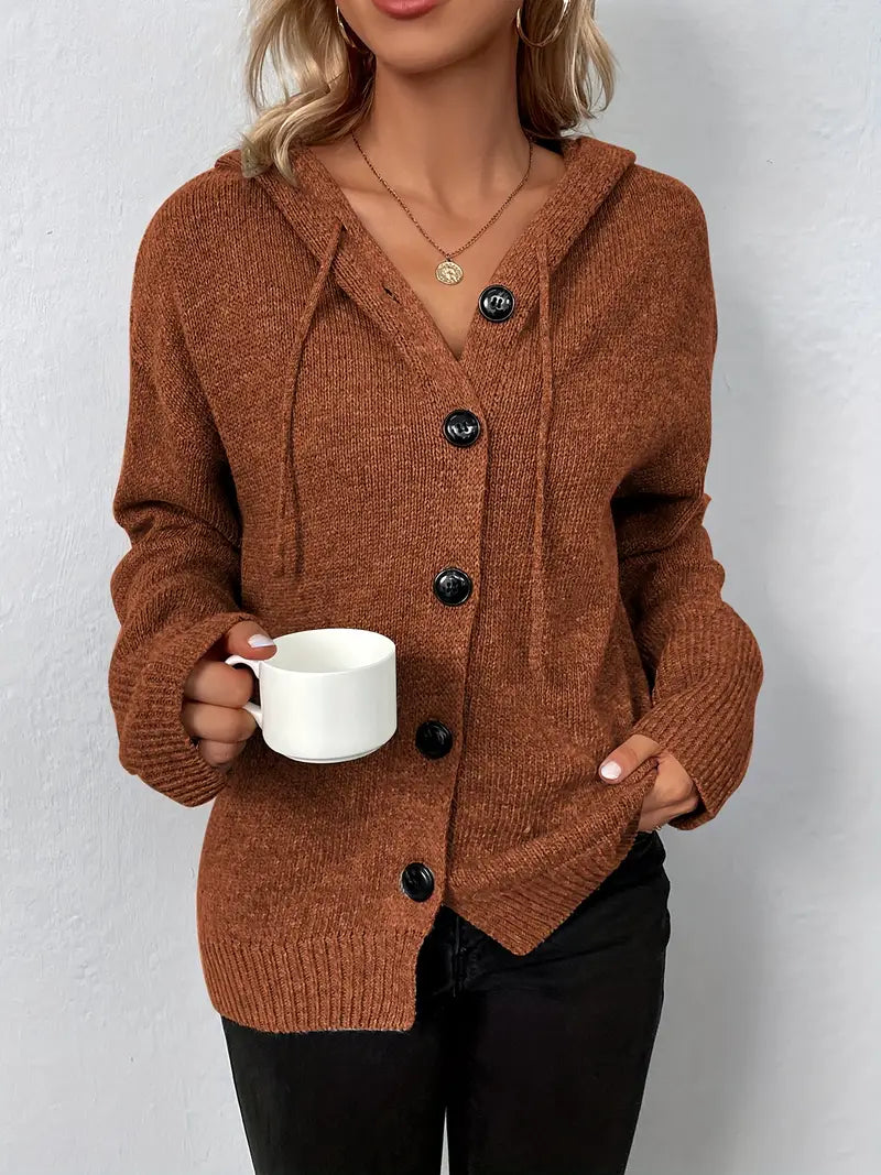 Heidi-Mode | Langer, Lässiger Strickmantel mit Knöpfen für Dame