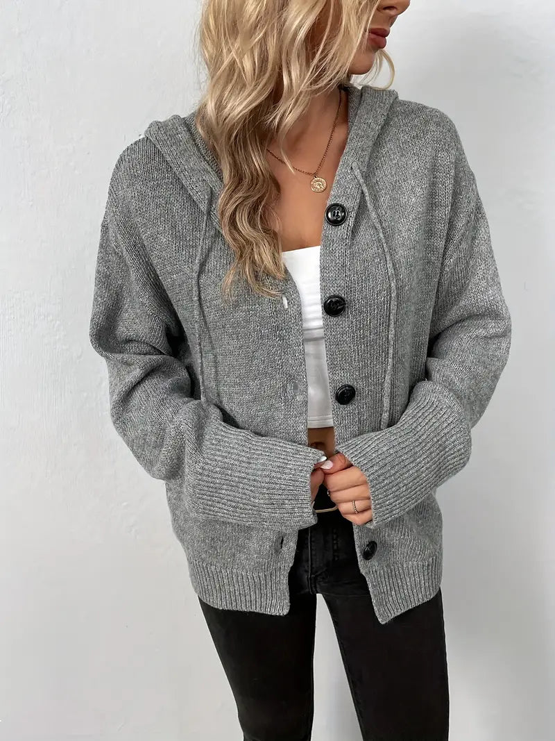 Heidi-Mode | Langer, Lässiger Strickmantel mit Knöpfen für Dame