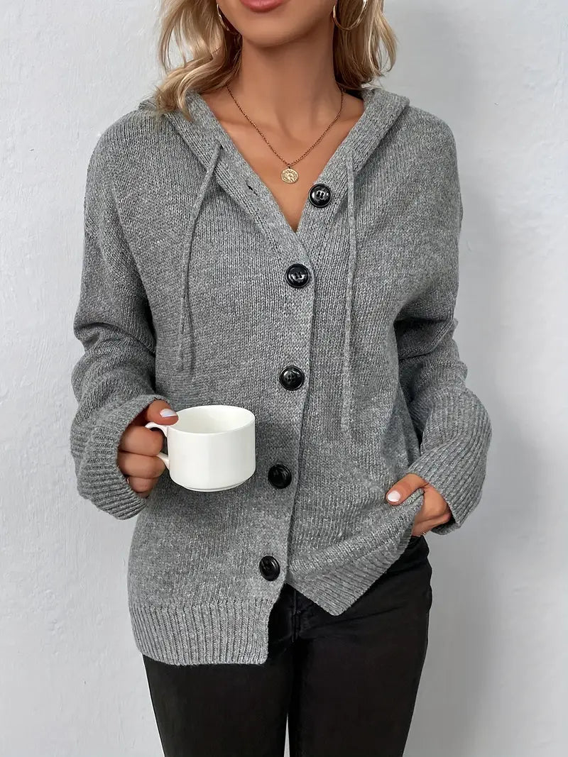 Heidi-Mode | Langer, Lässiger Strickmantel mit Knöpfen für Dame