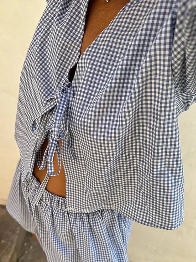 Heidi-Mode | Set - Casual Chic - Karomuster - 100% Baumwolle - Perfekt für Frühling/Sommer - Bequem und Zeitlos