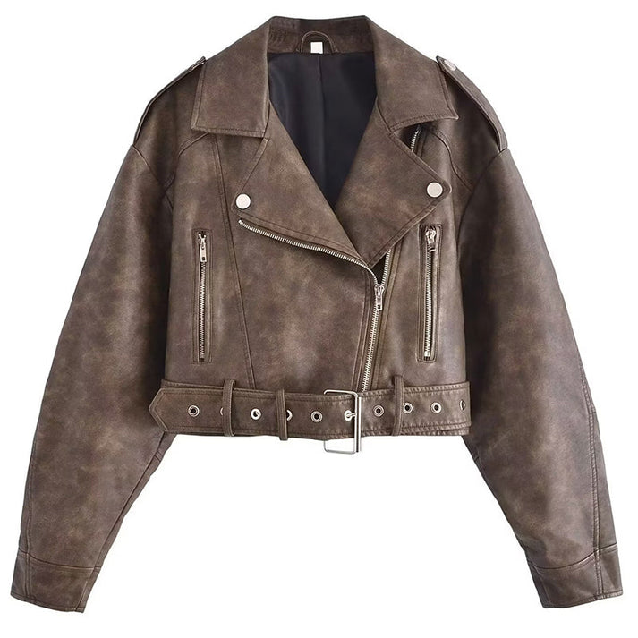 Stylische Damenjacke aus Lederimitat mit Gürtel