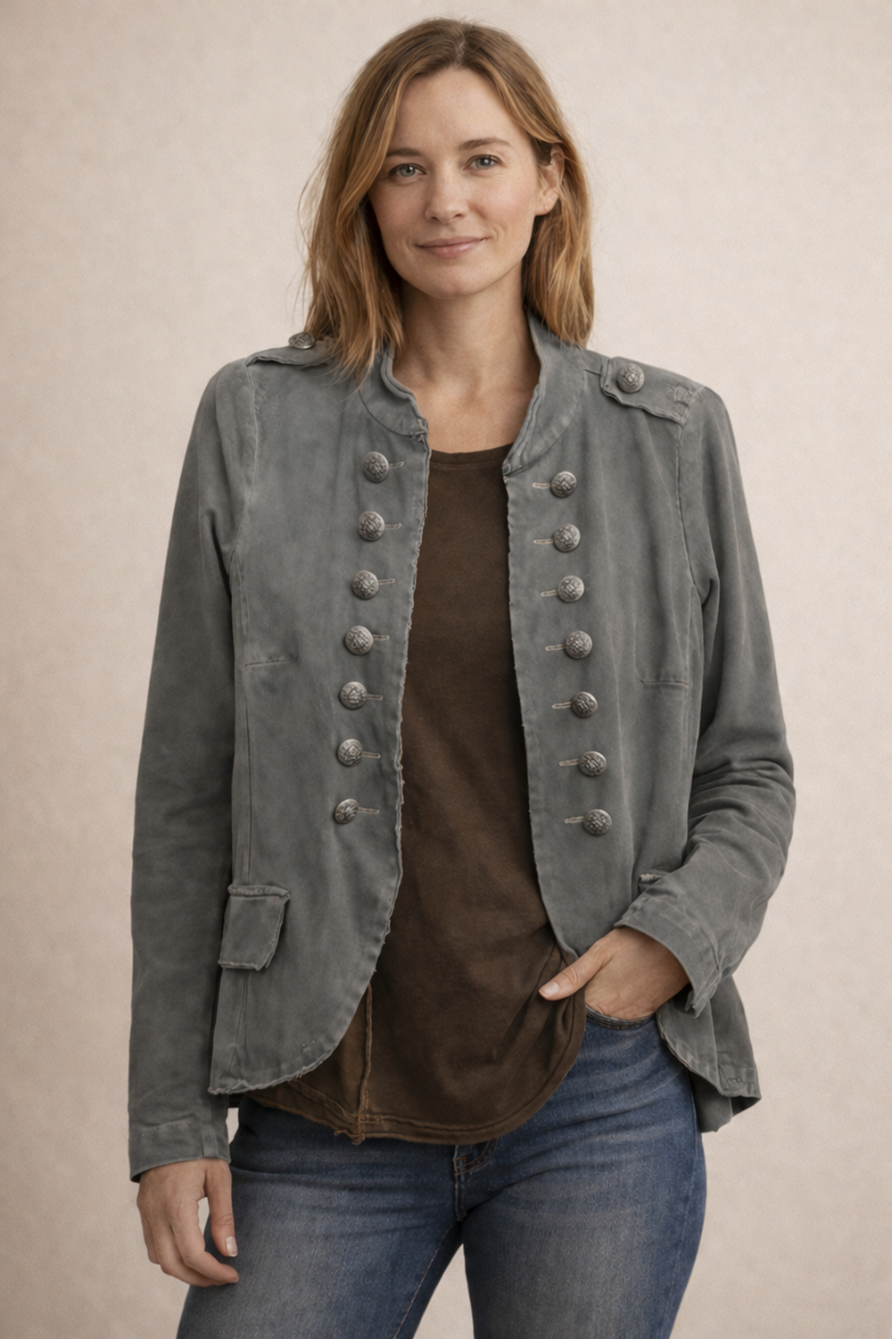 Damen Blazer mit doppelreihiger Knopfleiste im Militärstil