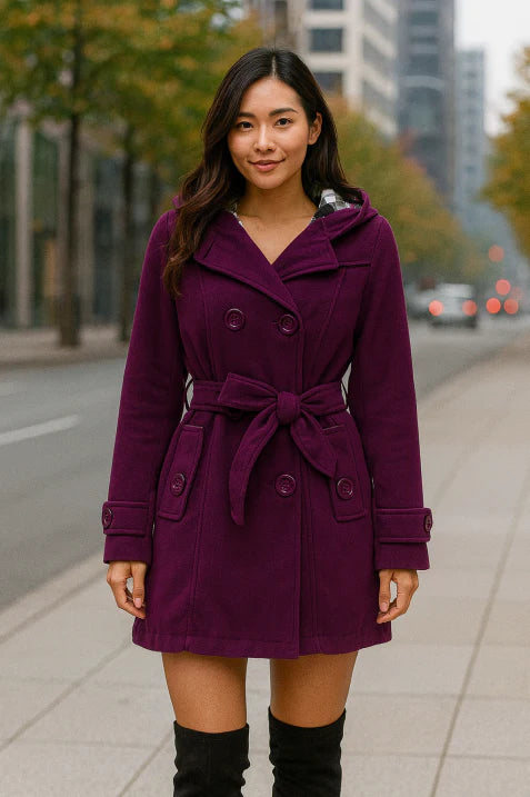 Heidi-Mode | Damen Kapuzen Doppelreihiger Mantel Gürtel