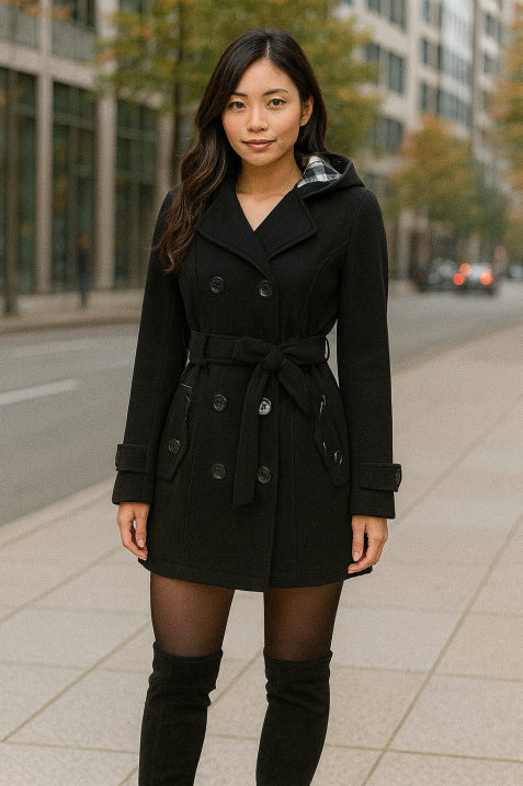 Heidi-Mode | Damen Kapuzen Doppelreihiger Mantel Gürtel