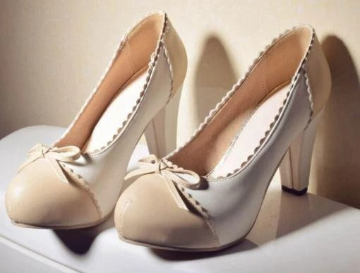 Heidi-Mode | Pin-Up Schuhe Absatz Beige