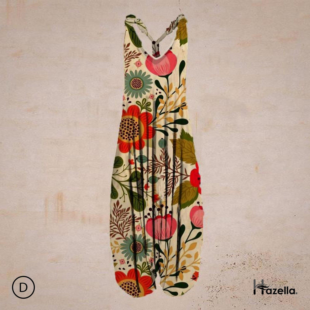 Heidi-Mode | Jumpsuit Locker Sitzend Harem Stil Ärmellos V-Ausschnitt Boheme Lässig Look