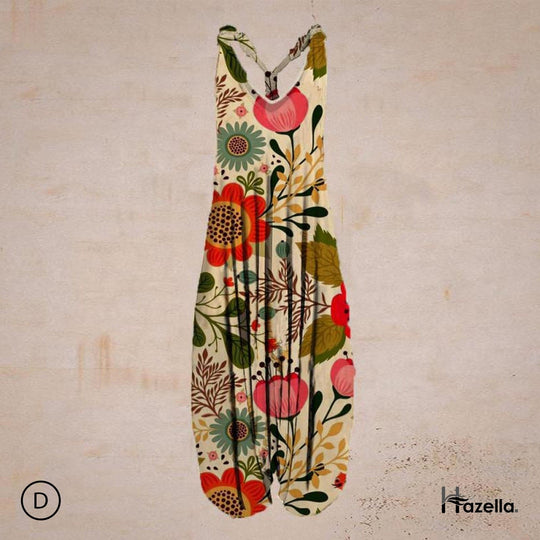 Heidi-Mode | Jumpsuit Locker Sitzend Harem Stil Ärmellos V-Ausschnitt Boheme Lässig Look