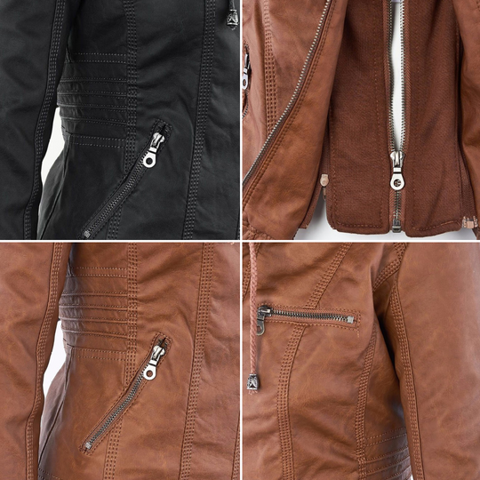 Heidi-Mode | Wetterfester Damen Lederjacke Mit Kapuze