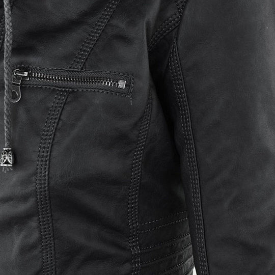 Heidi-Mode | Wetterfester Damen Lederjacke Mit Kapuze