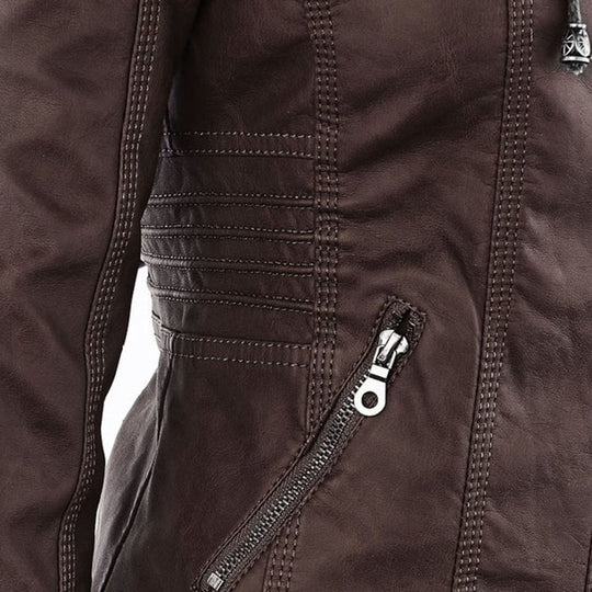 Heidi-Mode | Wetterfester Damen Lederjacke Mit Kapuze