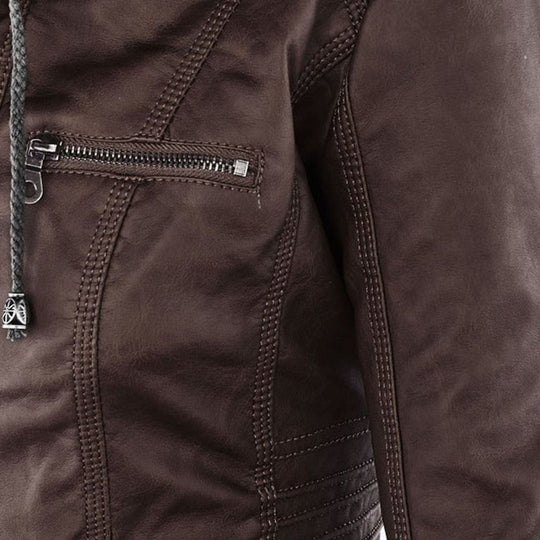 Heidi-Mode | Wetterfester Damen Lederjacke Mit Kapuze