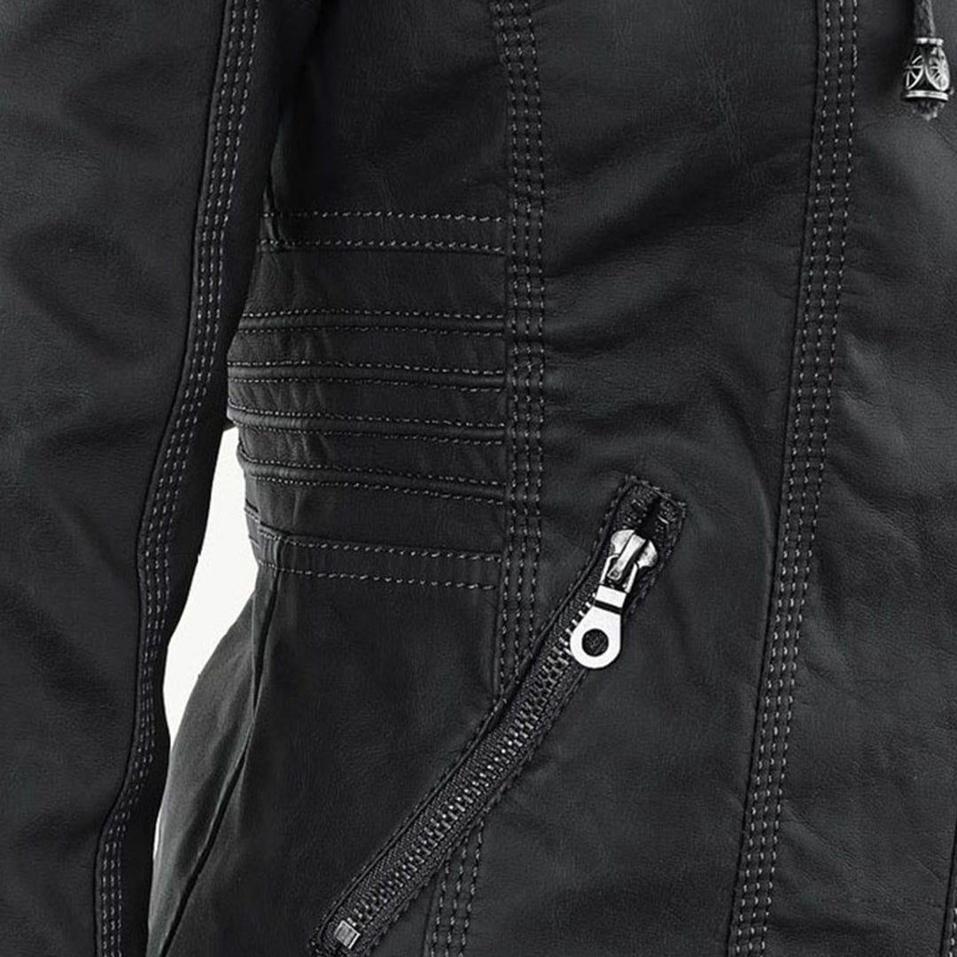 Damen Bikerjacke aus Kunstleder mit Kapuze | Große Größen (L–3XL)