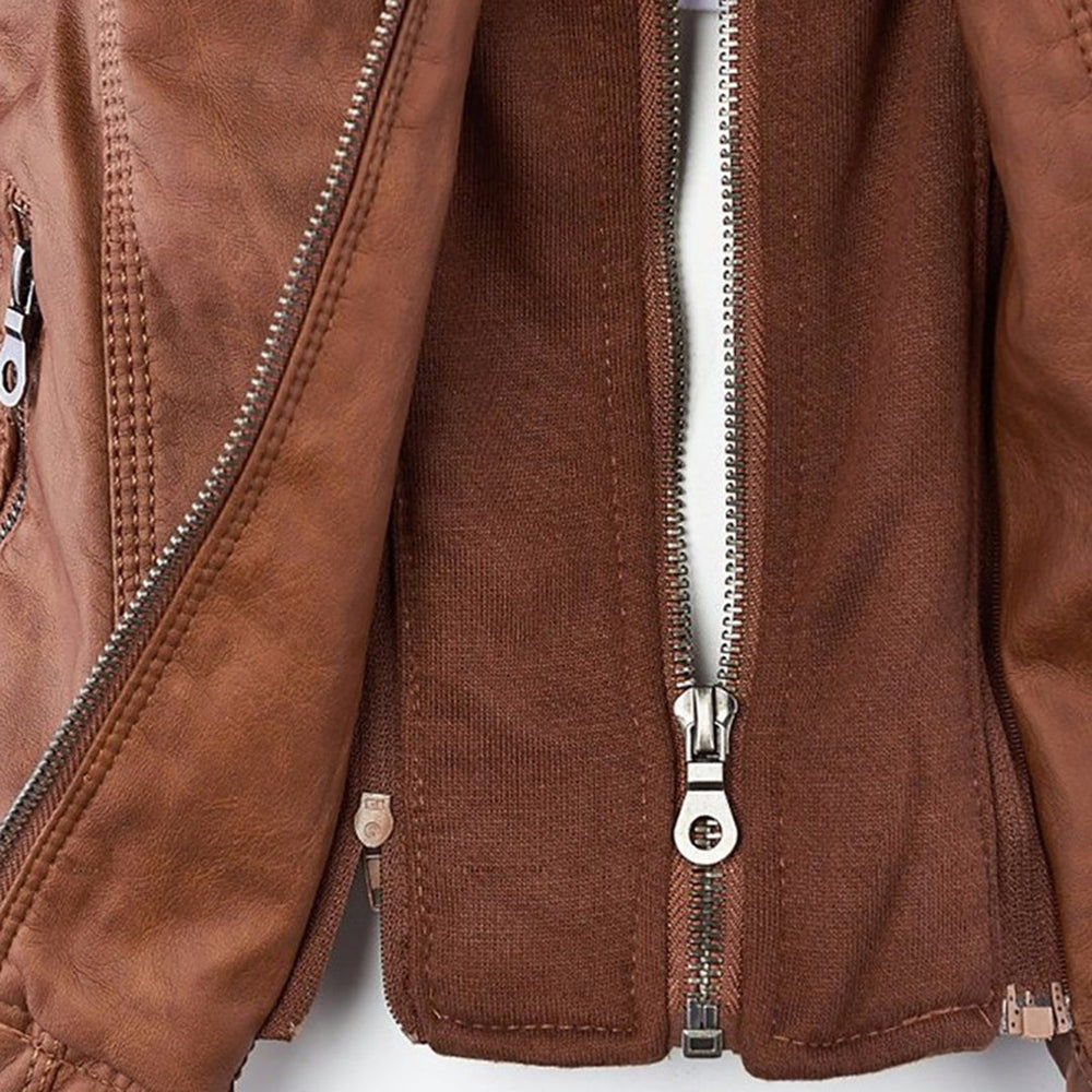 Heidi-Mode | Wetterfester Damen Lederjacke Mit Kapuze