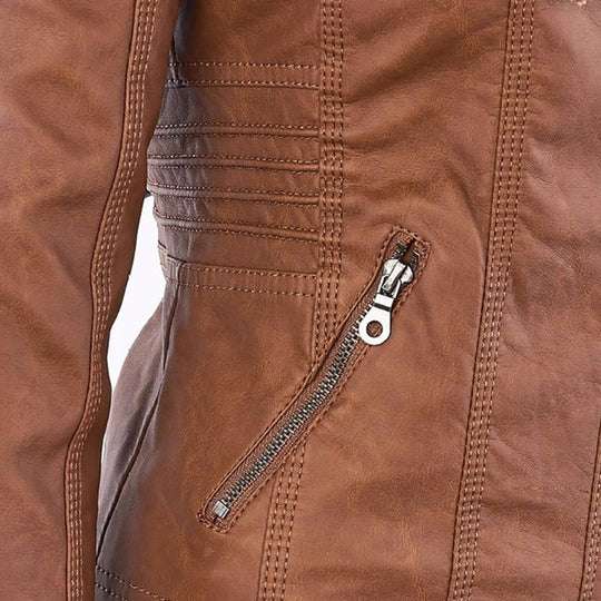 Heidi-Mode | Wetterfester Damen Lederjacke Mit Kapuze