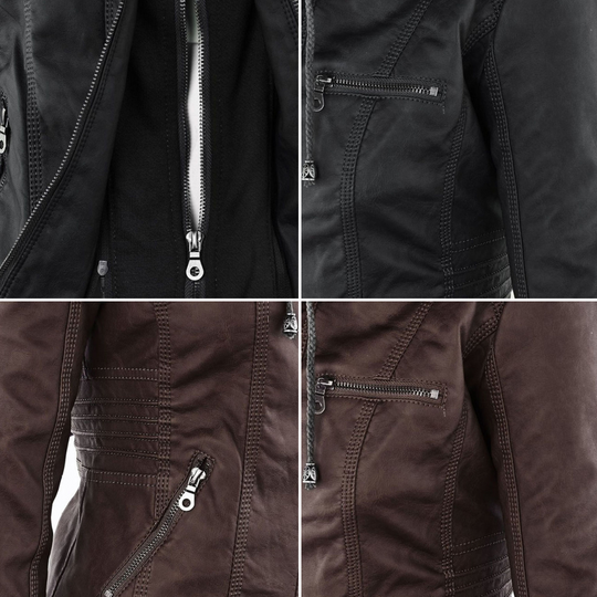 Heidi-Mode | Wetterfester Damen Lederjacke Mit Kapuze