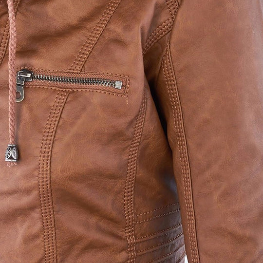 Heidi-Mode | Wetterfester Damen Lederjacke Mit Kapuze