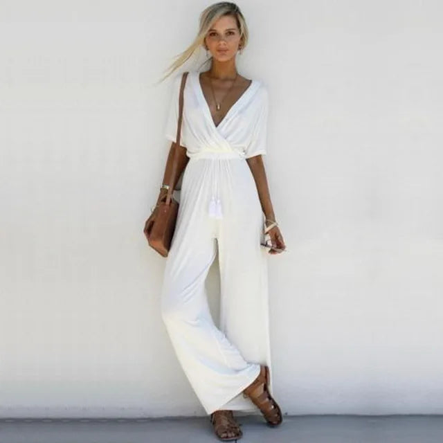 Heidi-Mode | Tiefer V-Ausschnitt Schicker Jumpsuit