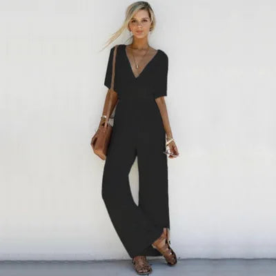 Heidi-Mode | Tiefer V-Ausschnitt Schicker Jumpsuit