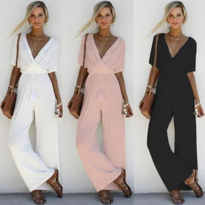 Heidi-Mode | Tiefer V-Ausschnitt Schicker Jumpsuit